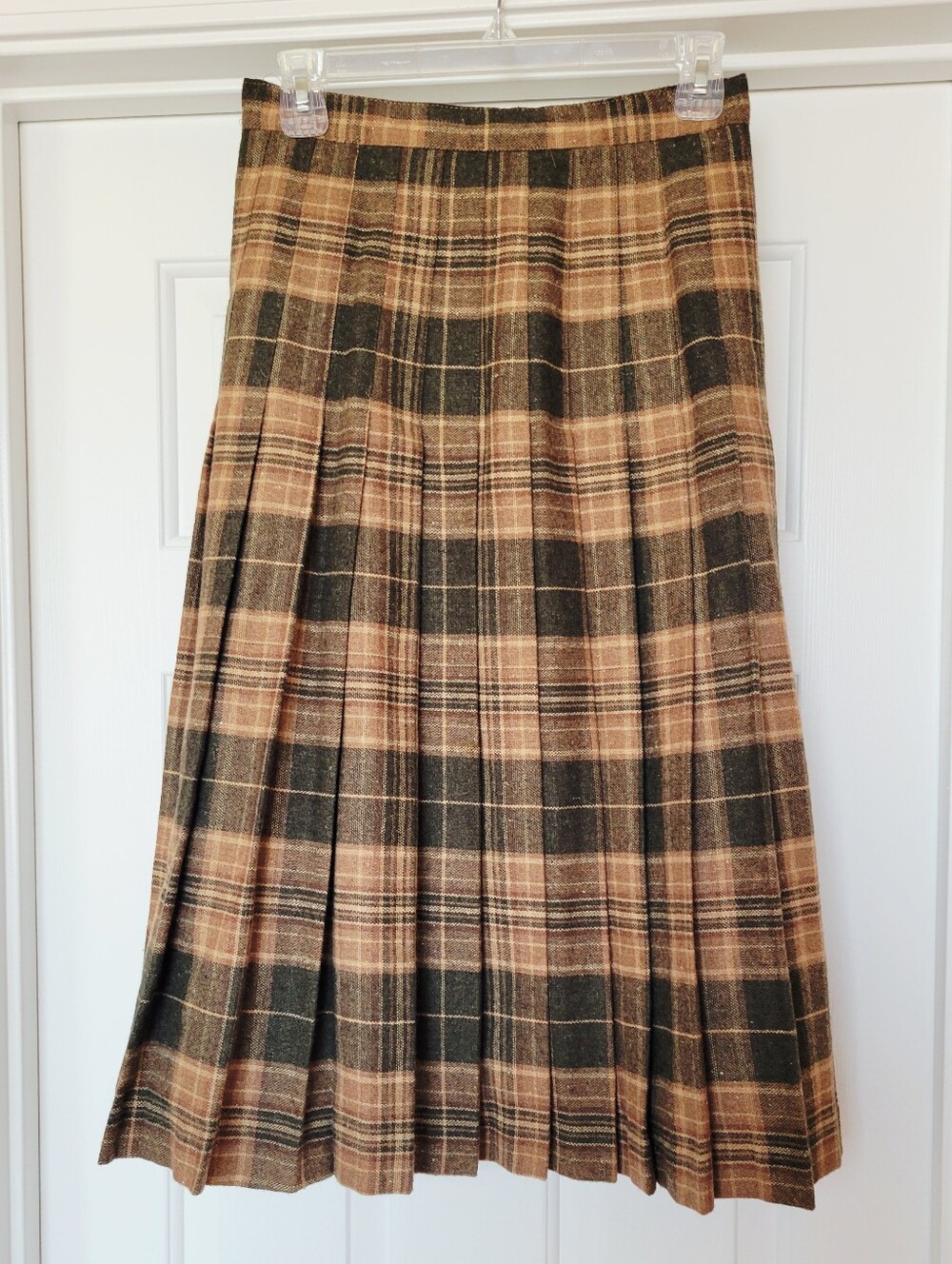 Vintage Classic Pleated Brown Plaid Wool Skirt